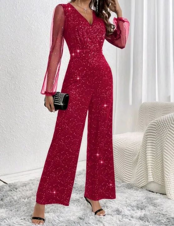 Macacão feminino vermelho com brilho 