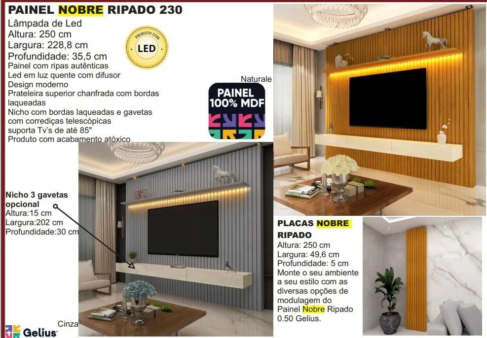 PAINEL NOBRE RIPADO 100% MDF COM LED  - Foto 3