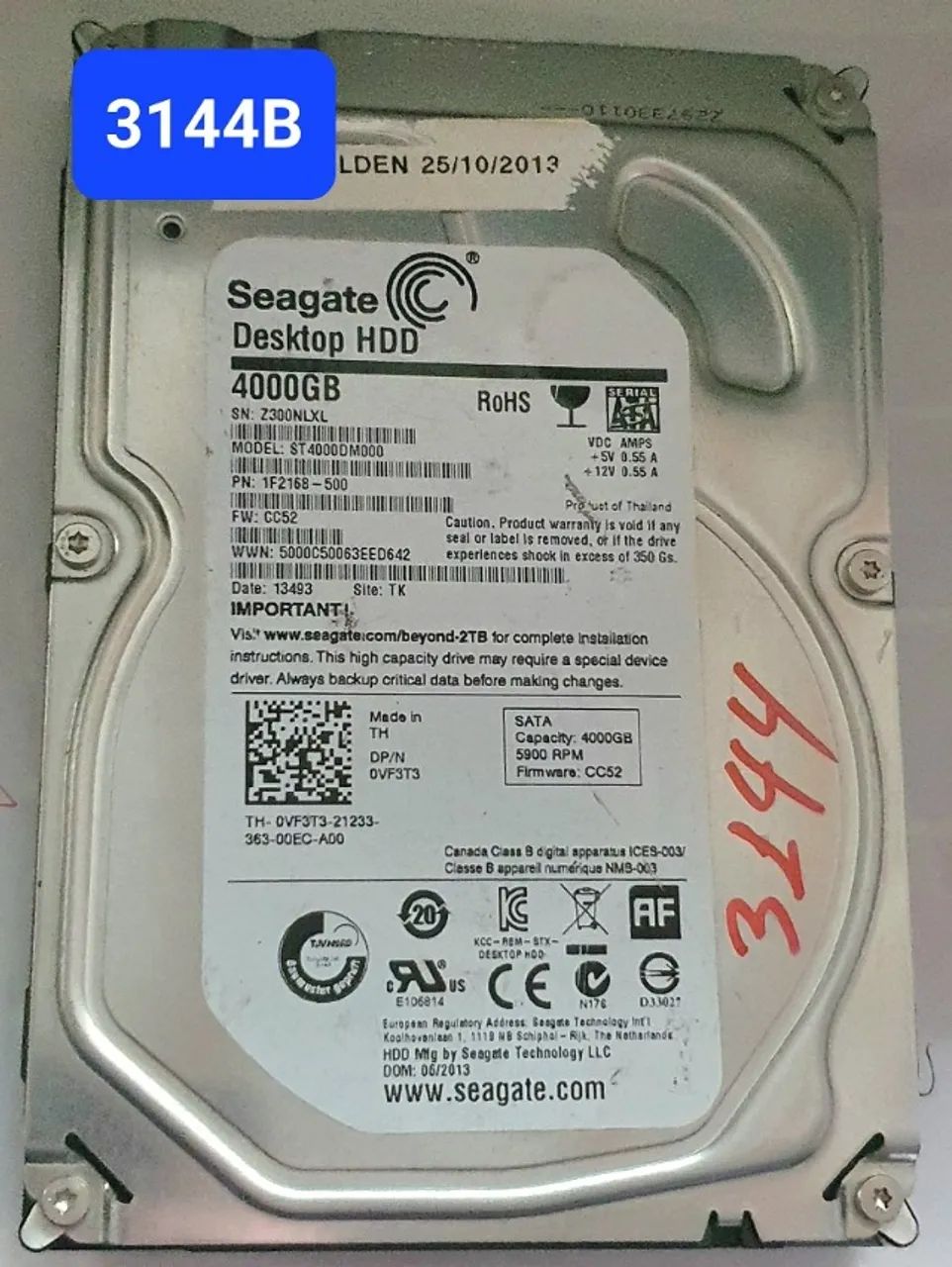 Placa Hd 4 Tb St4000dm000 - Fw: Cc52 - Cod. 3144b