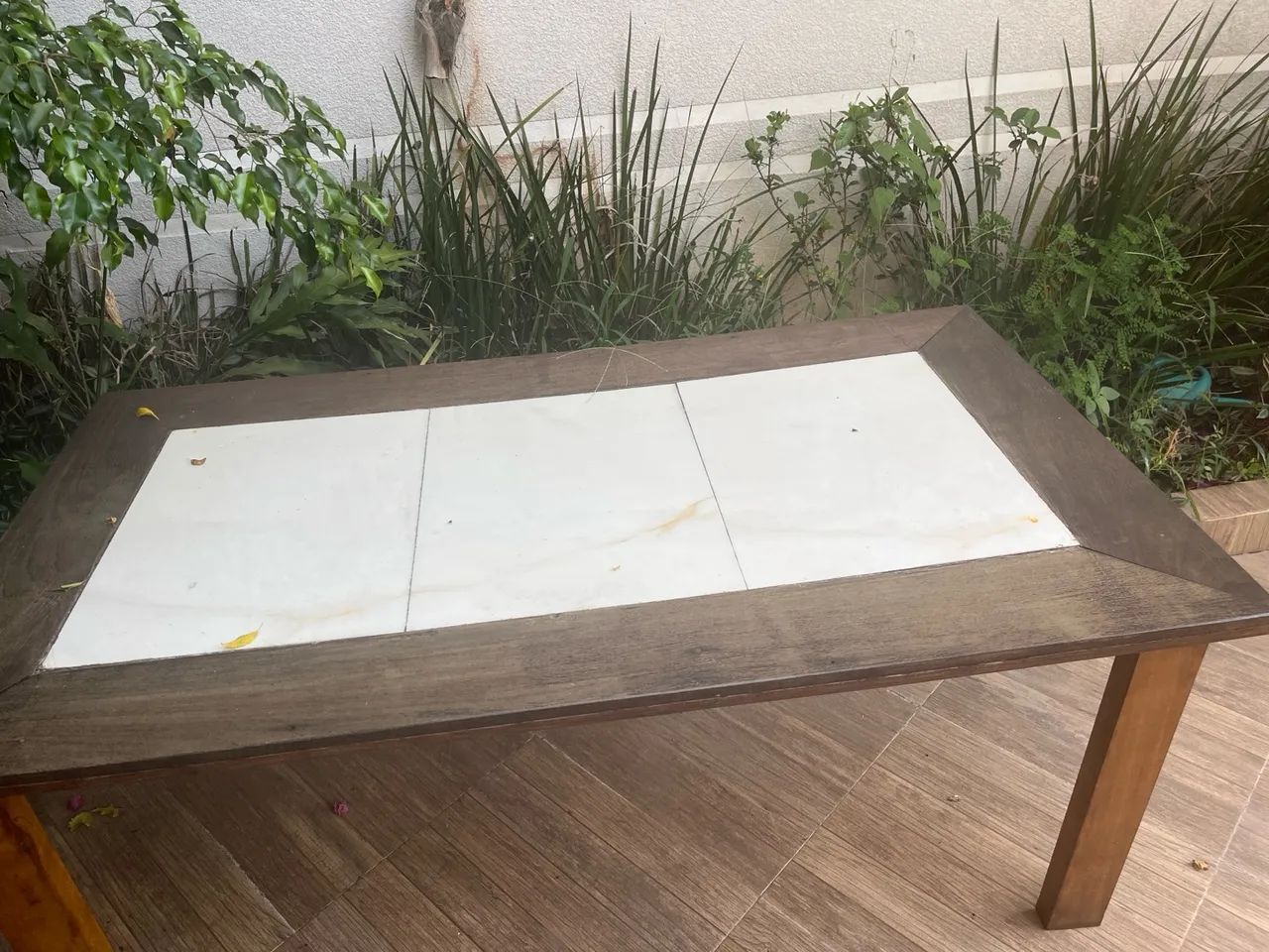 Mesa madeira maciça peroba tampo em porcelanato