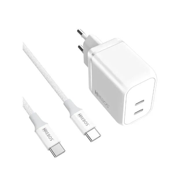 Carregador Hrebos Premium - NOVO, 2 entradas USB-C para USB-C, 45W, com Cabo - Foto 4
