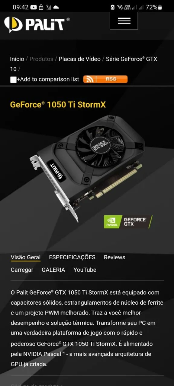 Placa de Vídeo Palit GeForce GTX 1050 Ti StormX GDDR5 dx12