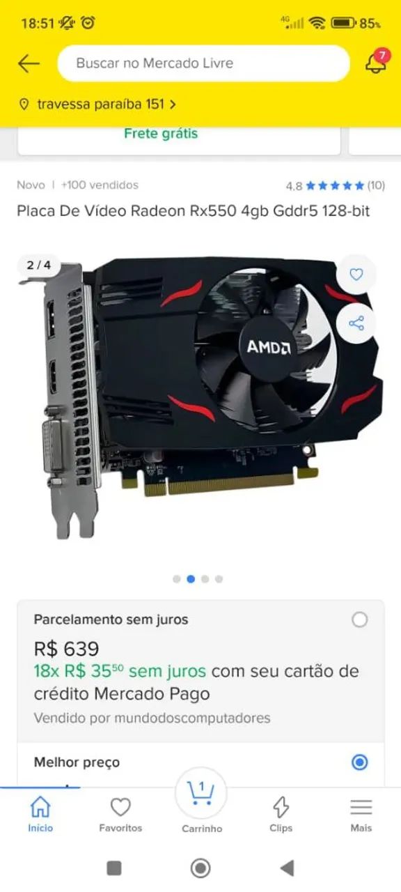 Placa de vídeo Rx550 4g