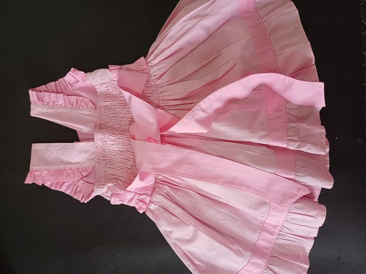 Conjunto de Vestidos de Festa Rosa (Tam. 1 a 2 anos) e Bege com bolinhas (Tam. 1 ano). - Foto 5