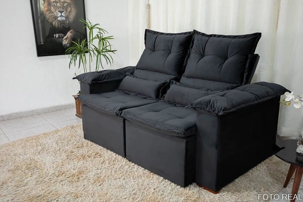 Sofá Retrátil Reclinável 2 Lugares 180cm Veludo Preto - Foto 2