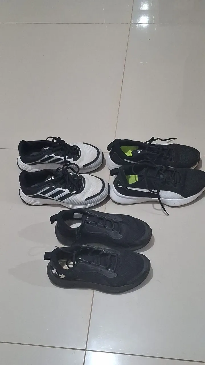 Tênis Adidas, Puma e Under Armour variados