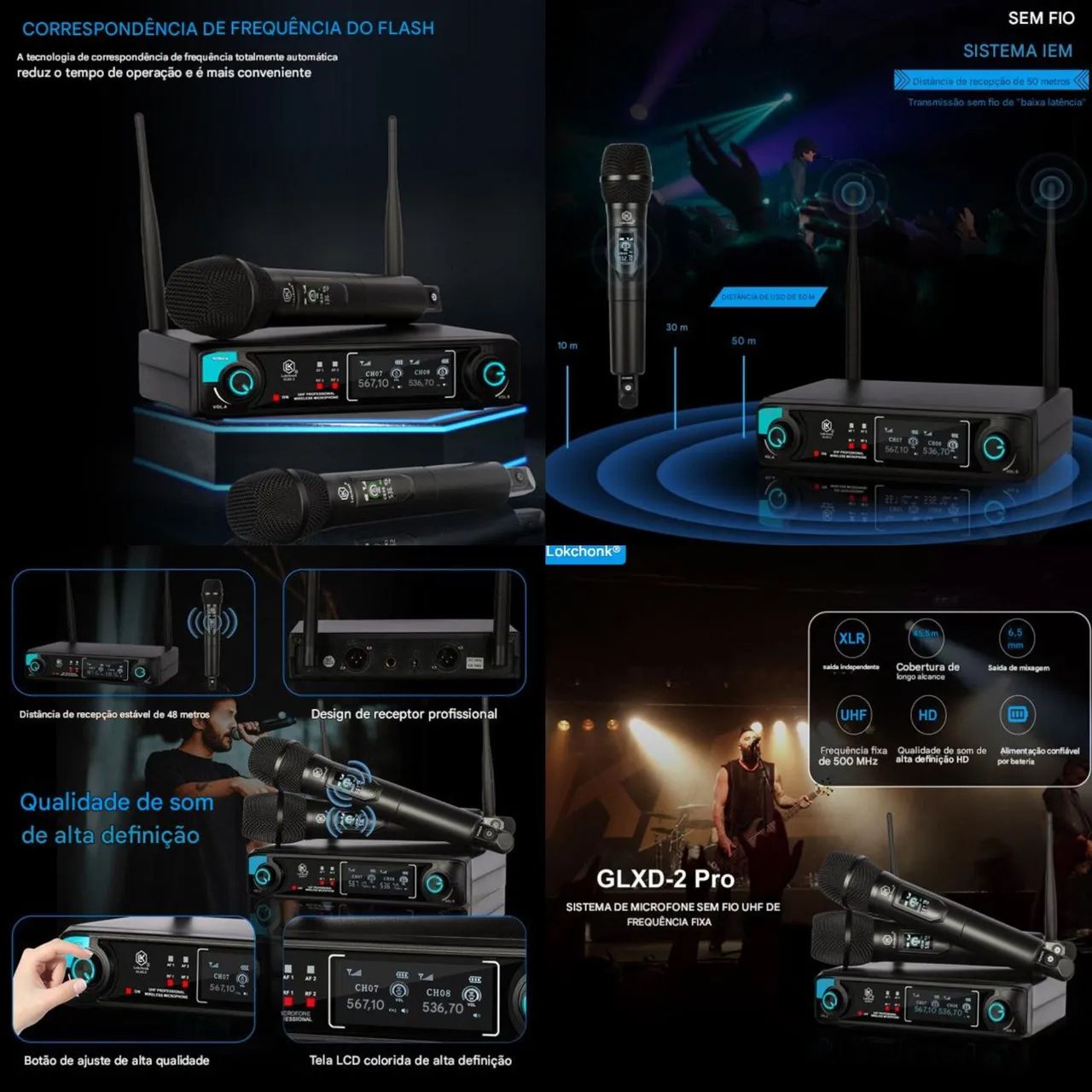 Sistema de Microfone Sem Fio UHF Duplo GLXD-2 Pro - Karaoke, Igrejas - Foto 3