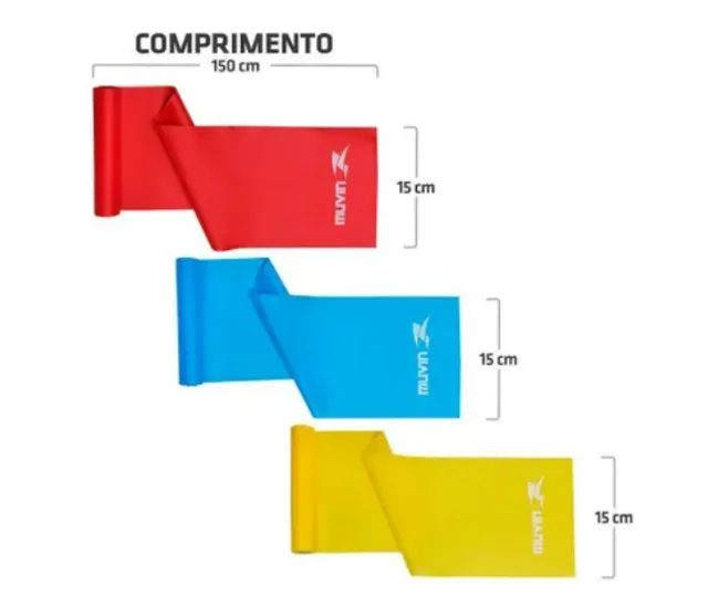 Kit com 3 Faixas Elásticas Muvin 150cm x 15cm FXE-100