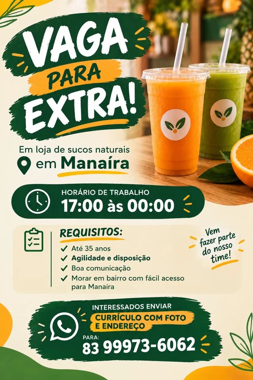 Vaga para Extra em Manaira 