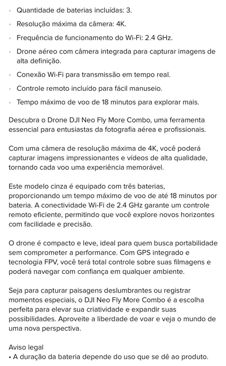 Drone DJI Neo Standard com Câmera 4K  - Foto 4