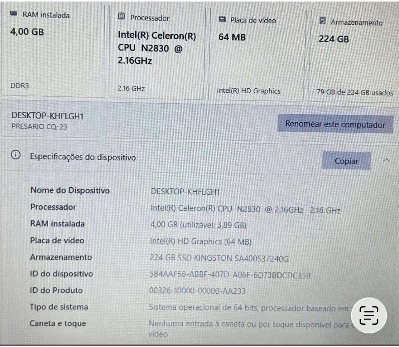 Notebook Compaq Presario CQ-23 - Celeron / 4GB / SSD 240GB - Foto 4