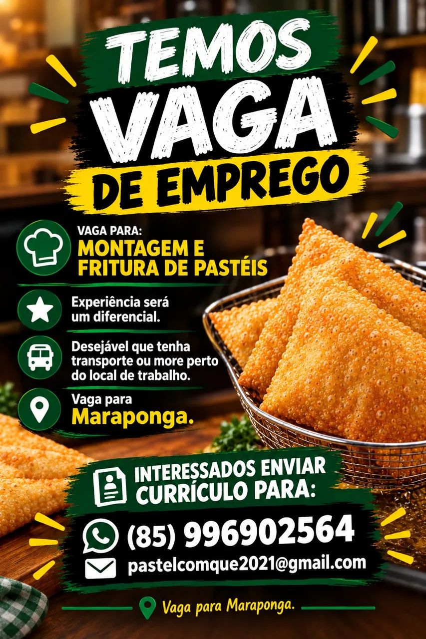 Vaga Pastelaria - Montagem e fritura de pastéis 