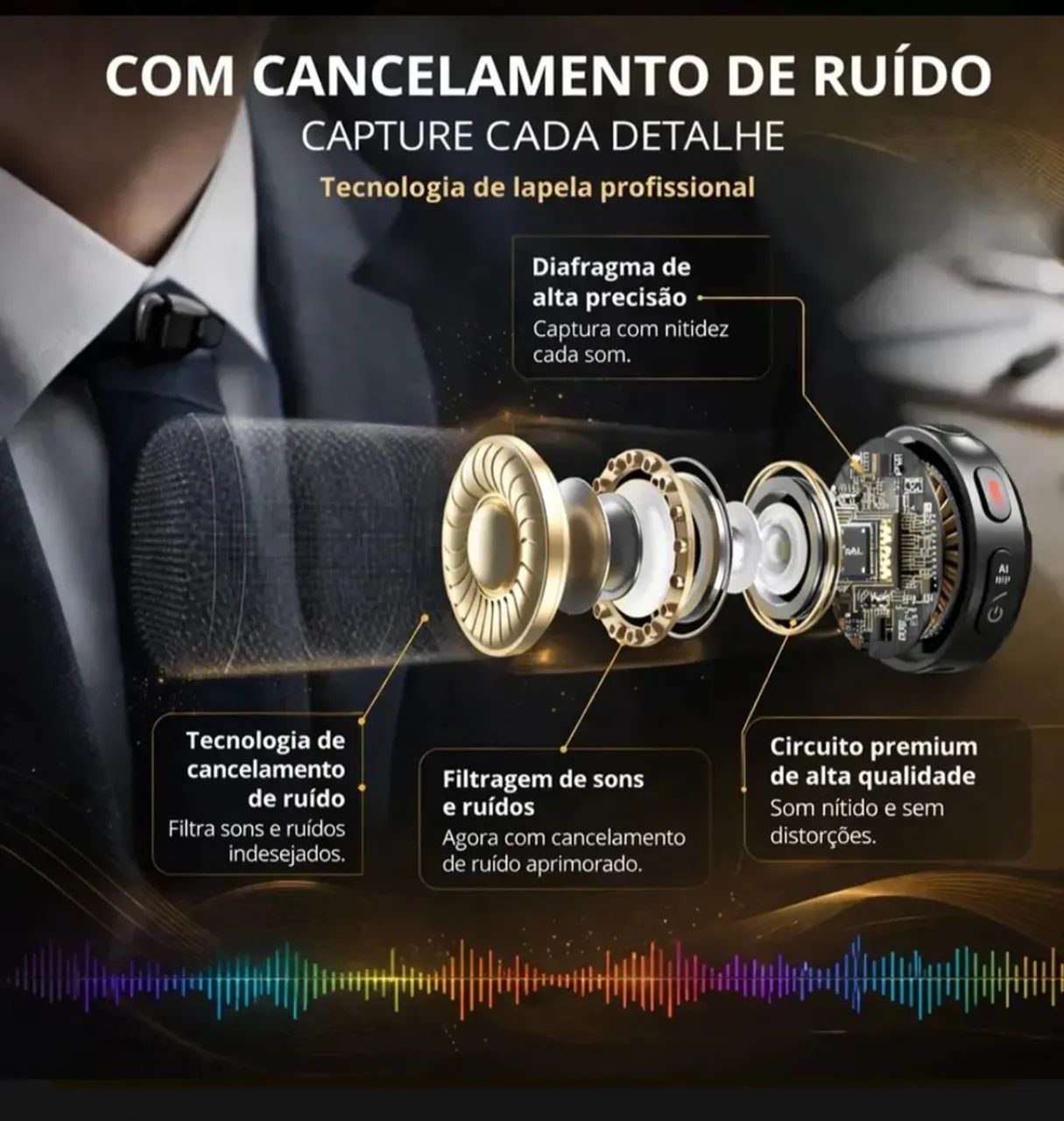 Microfone lapela sem fio celular Android e iPhone  - Foto 4