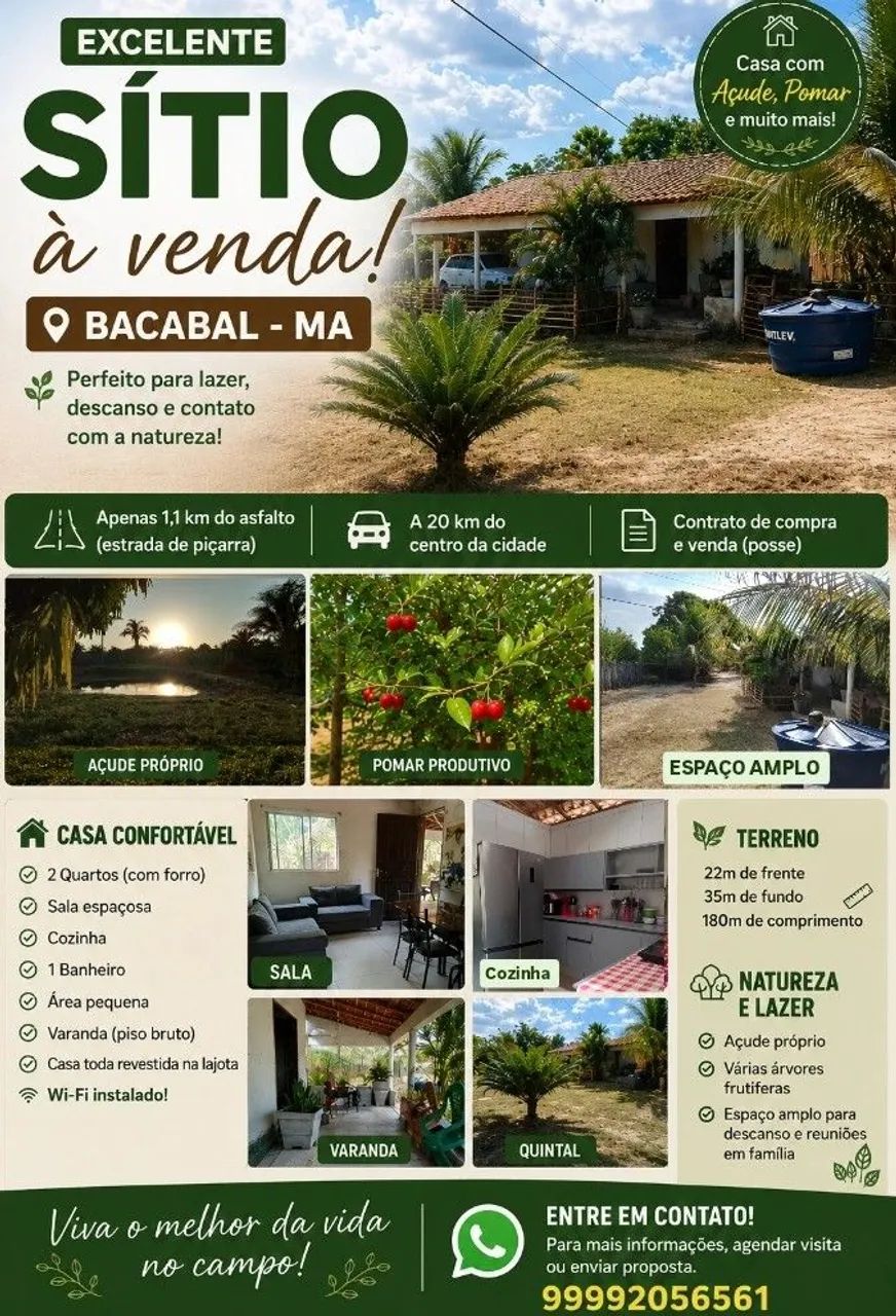 Excelente Sítio em Bacabal - MA | Com Açude, Pomar e Casa (Perfeito para Lazer!)