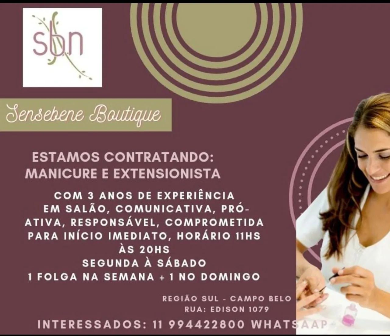 Estamos contratando Manicure e Extensionistas 