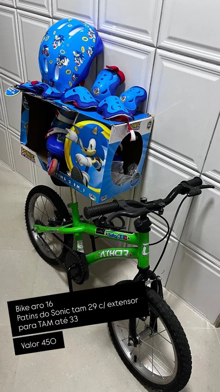KIT PATINS INLINE SONIC TAM 29-33 BBR Bicicleta Athor Aro 16 Top Boy 4005 Verde.  - Foto 2