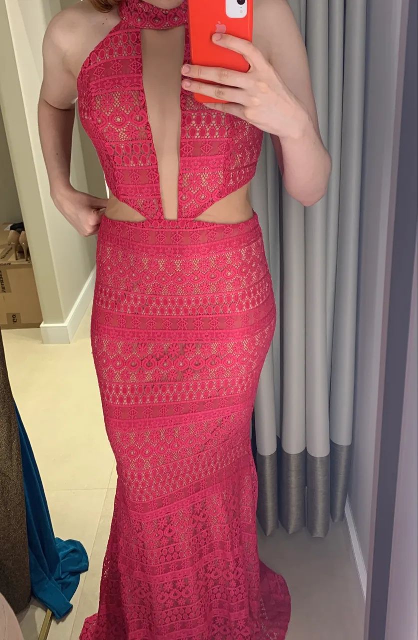 Vestido de Festa Pink em Renda - Modelo Sereia  - Foto 2