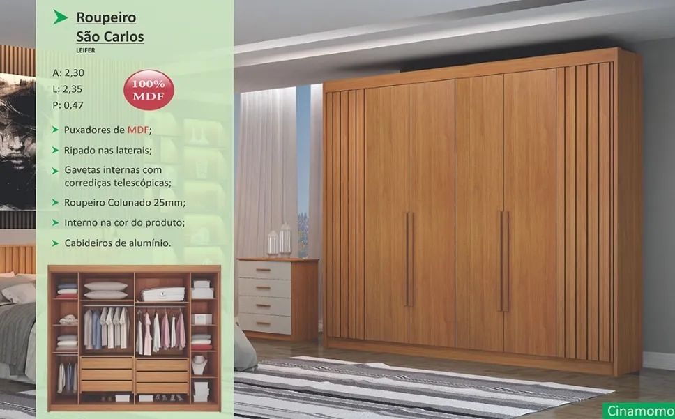 Guarda Roupa São Carlos MDF 2,35m