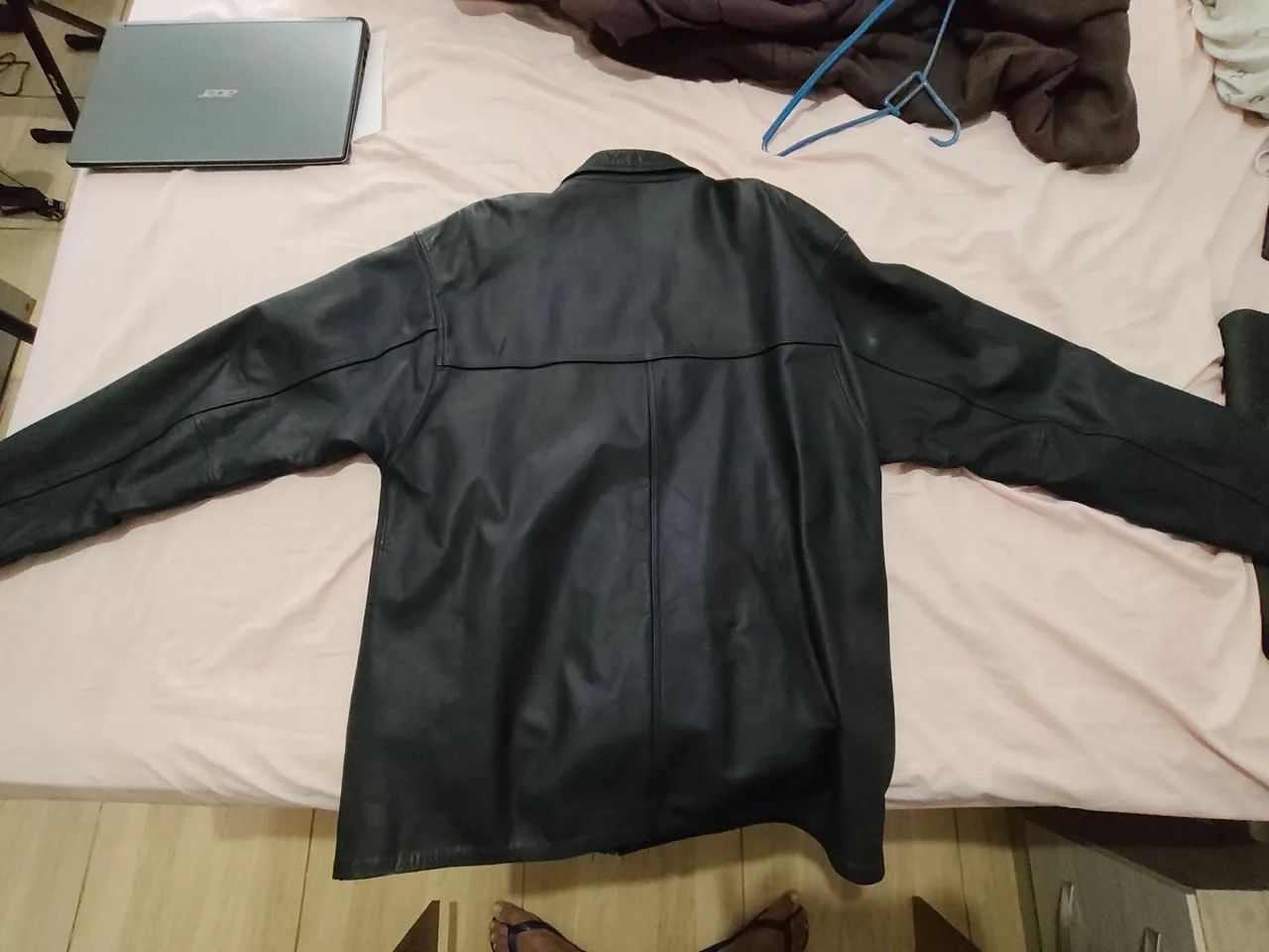 sobretudo couro legítimo preto g - Foto 4