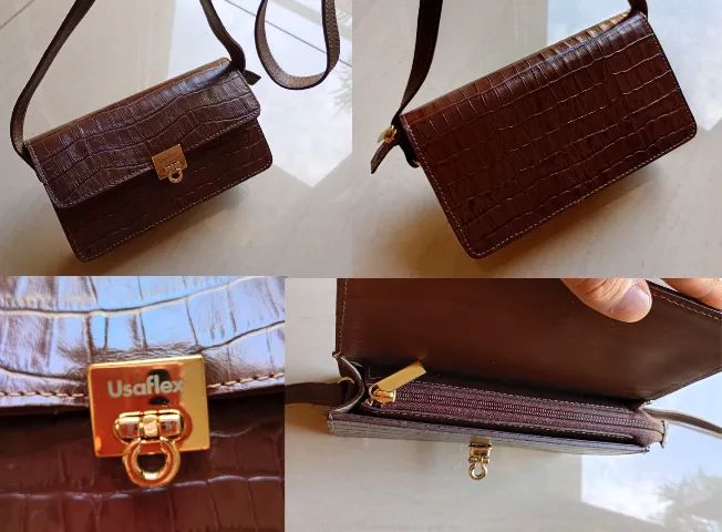Bolsa Usaflex Couro Legítimo Croco Marrom - Impecável - Foto 5