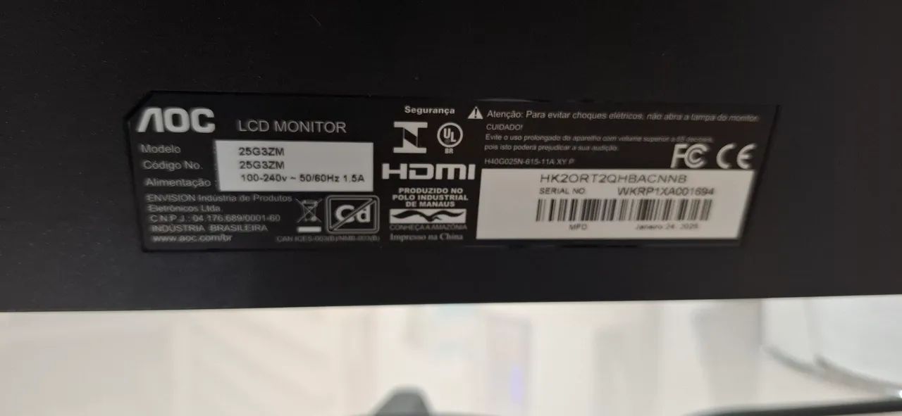 Monitor Gamer AOC Destiny 24,5 Polegadas 25G3ZM - Foto 3