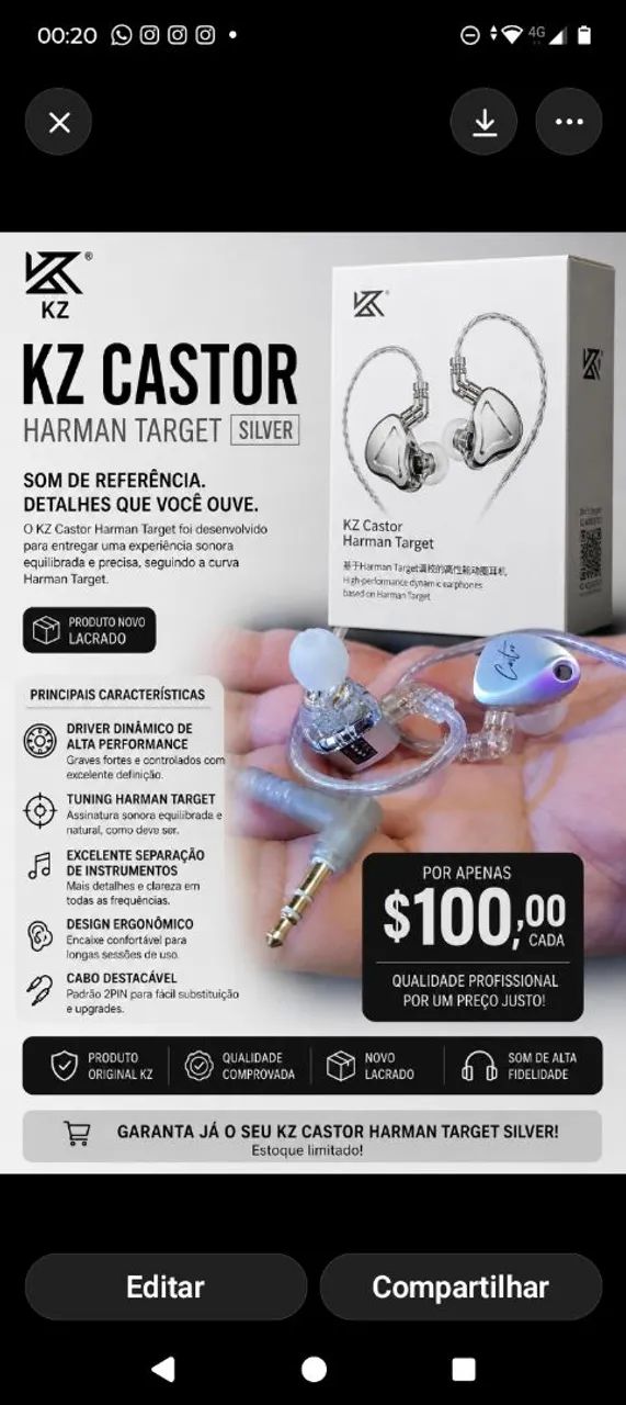 Fone de ouvido kZ castor silver harman version  - Foto 2