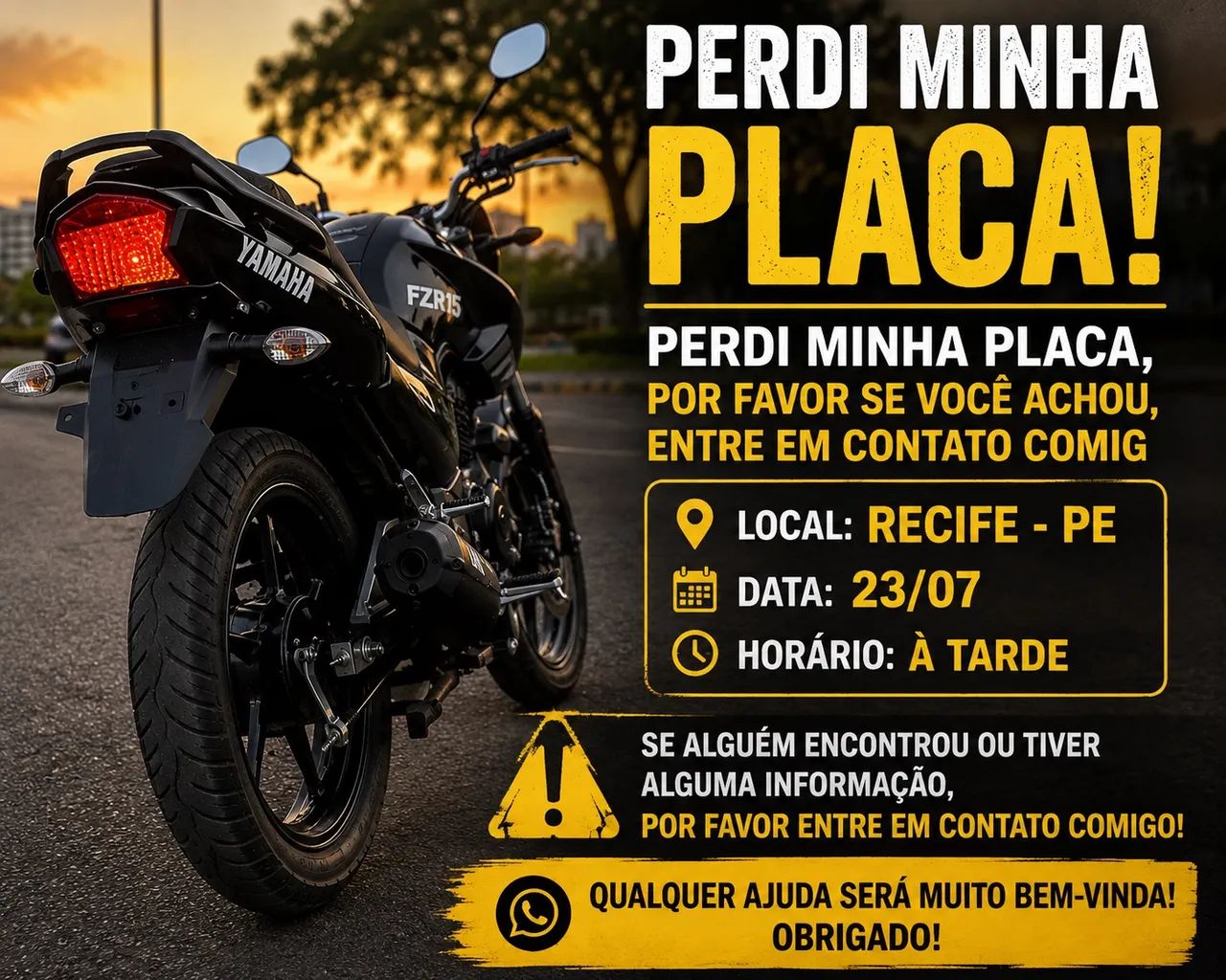 PERDI MINHA PLACA DA MOTO 
