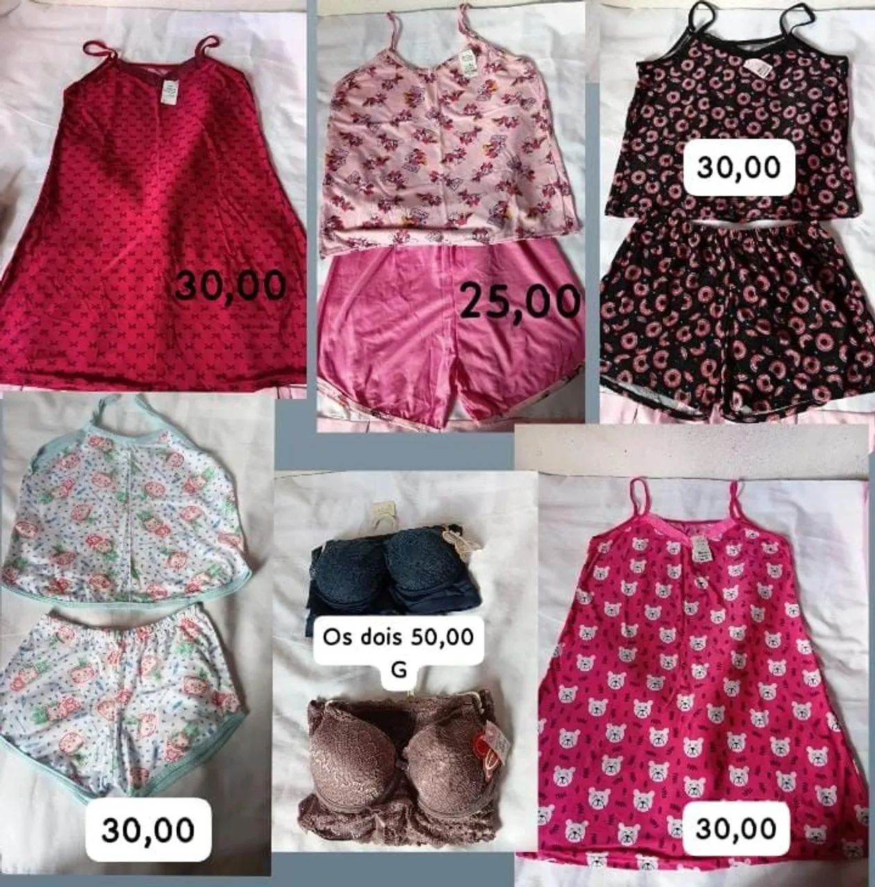 Roupas de dormir e sutiã novos, nunca usado.