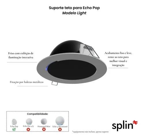 Kit Suporte Teto Embutir Amazon Echo Pop- Modelo Light 3xund Branco - Redondo - Light - Foto 4