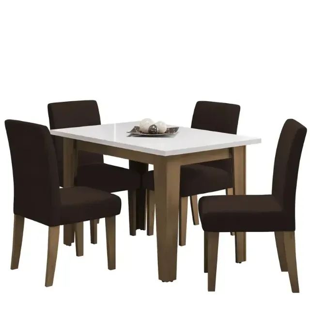 Conjunto Mesa de Jantar Tok com 4 Cadeiras na cor Marrom 