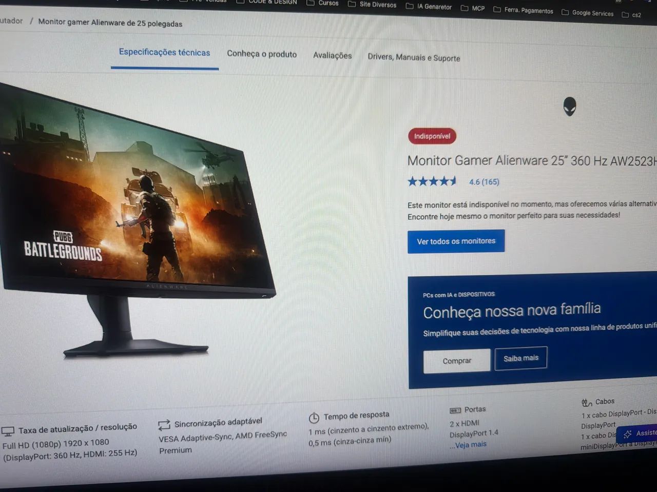 Monitor Gamer Alienware 25p AW2523HF 360hz IPS - Foto 4