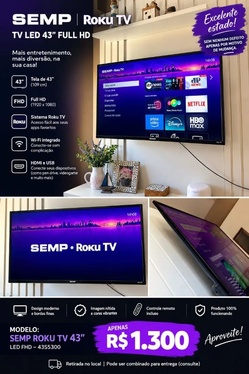 TV Semp Toshiba Roku 43 Polegadas 