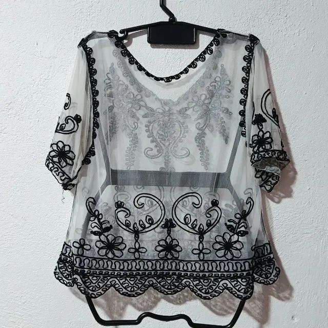 Blusa sobreposição bordada tule   - Foto 2