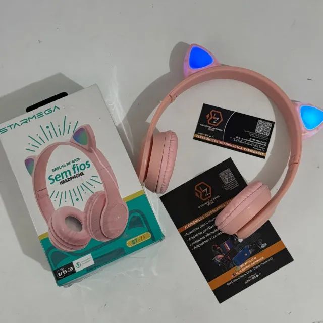 Fone de Ouvido Bluetooth - modelo Gatinho com Luzes Leds - Foto 2