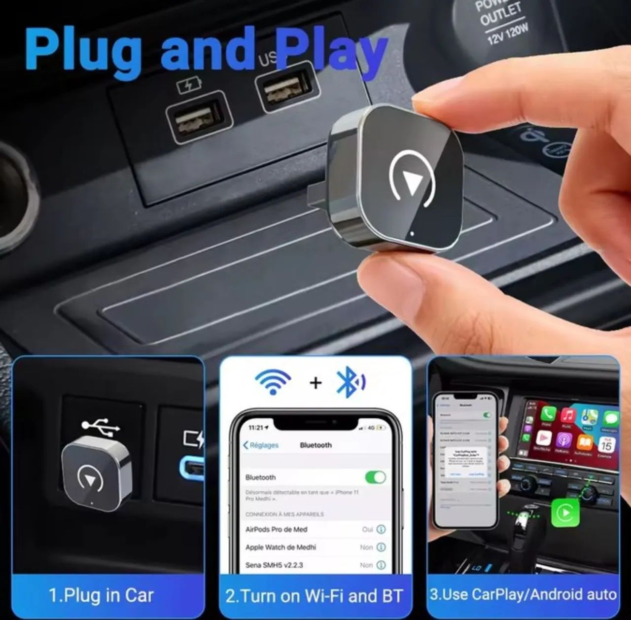 Adaptador Wireless XUDA para Android Auto e Apple Carplay - Foto 3