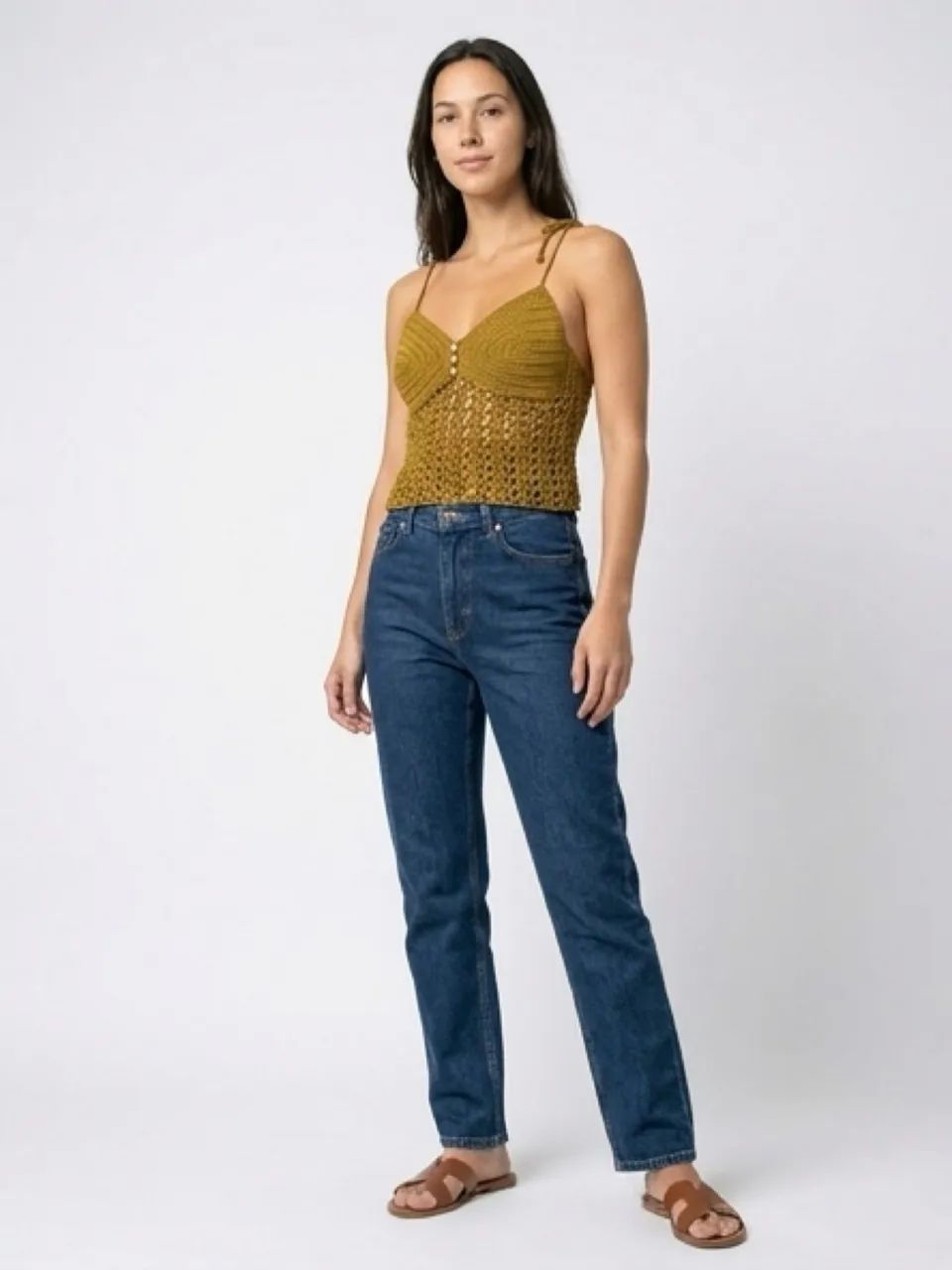 Blusa Cropped dourado em crochê  - Foto 2