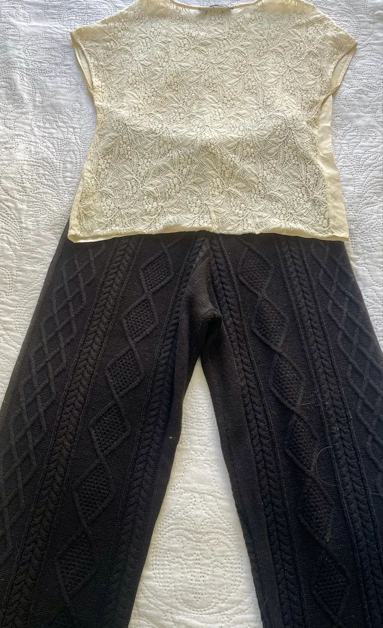 Calça flare  em lã trabalhada  - Foto 4