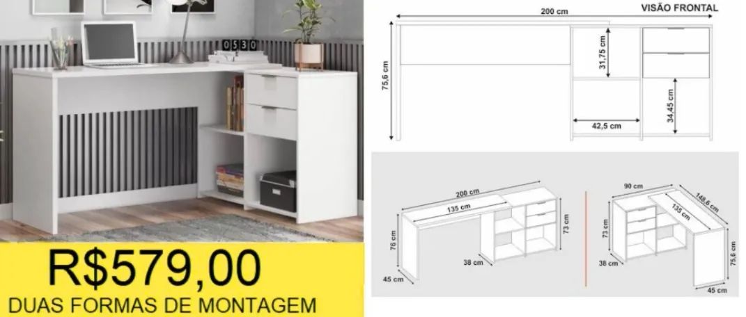 ESCRIVANINHA EM L A PRONTA-ENTREGA  - Foto 3