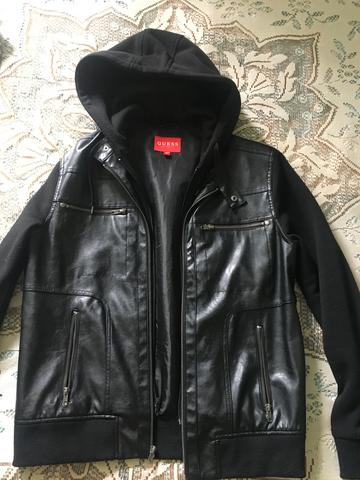 Jaqueta Guess de couro c/ capuz removível