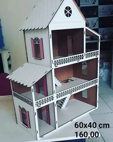 Casa casinha bonecas polly barbie madeira pintado e adesivado - Ri