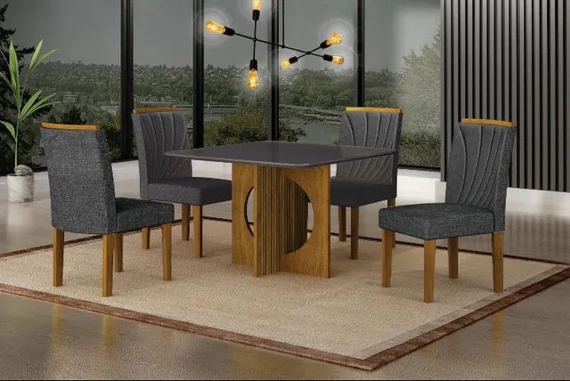 Mesa de Jantar 0,90m x 0,90m Quadradinha com 4 Cadeiras em MDF