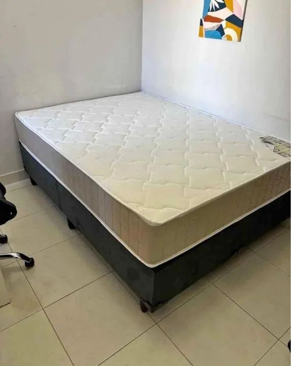 Cama Box Casal base preta marrom colchão 