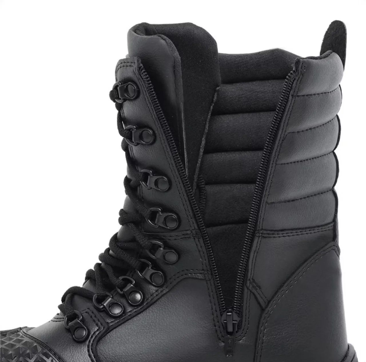 Bota Masculina coturno militar Preta - Couro - Cano Alto - Impermeável - Foto 2