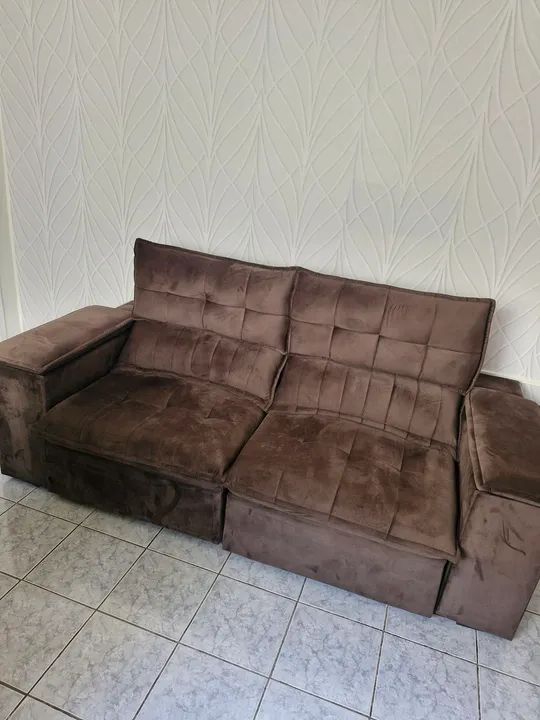 Sofá 3 Lugares Marrom - Foto 4