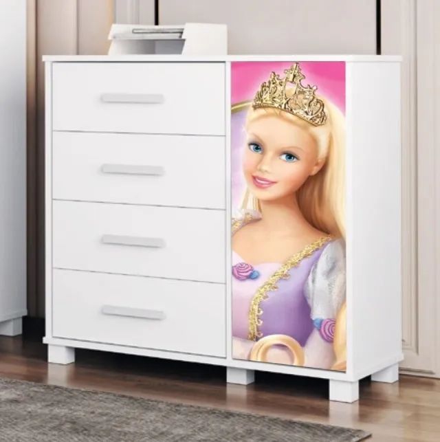 Cômoda 4 Gavetas com Sapateira Lívia  Barbie  Pronta Entrega 