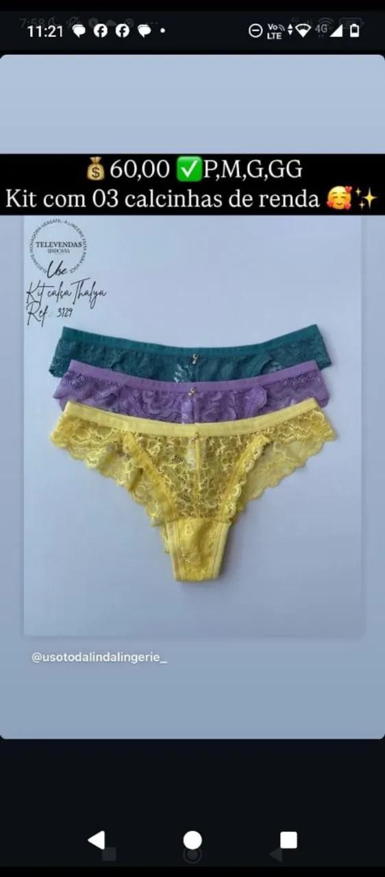 Kit 3 calcinhas de renda