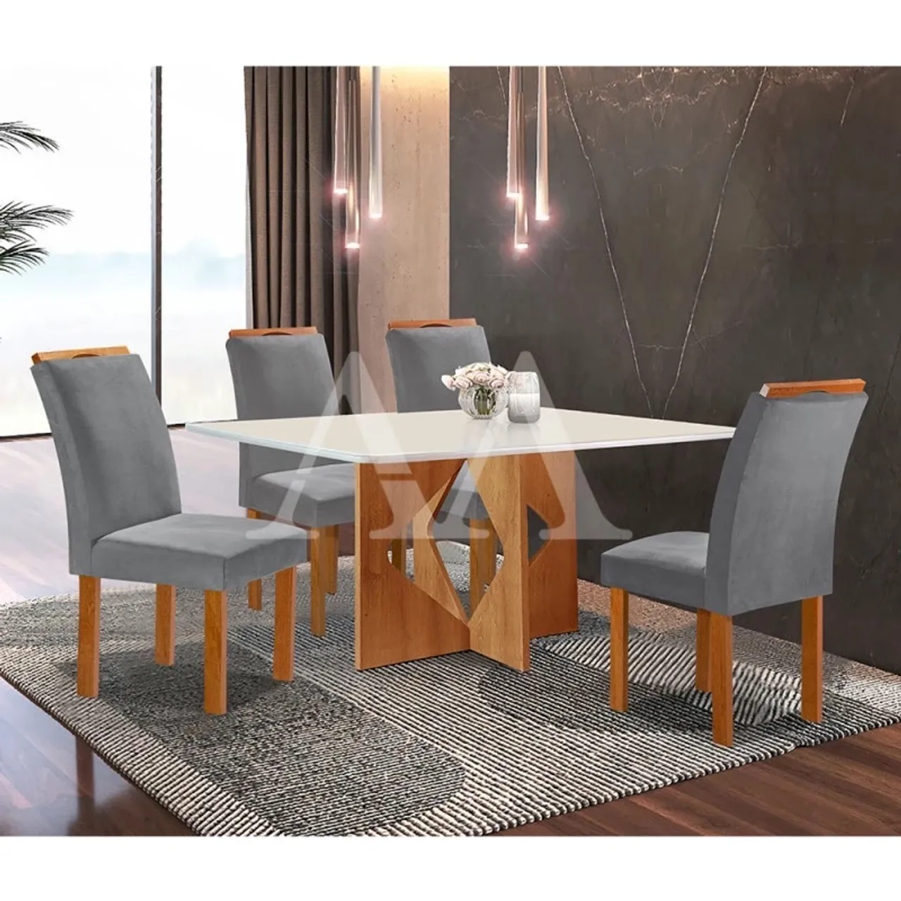 MESA COM 4 CADEIRAS E VIDRO FRETE GRÁTIS