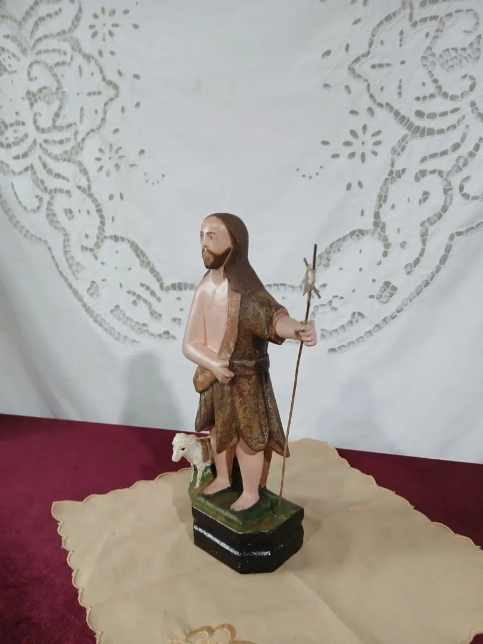 Antiga Estaueta São João Batista Imagem De Madeira - Foto 2