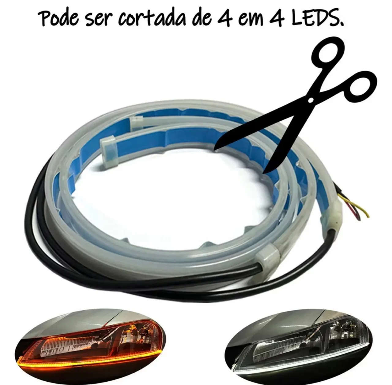 Par Fita DRL 60cm Led 12v lanterna farol universal Efeito Start Preenchimento