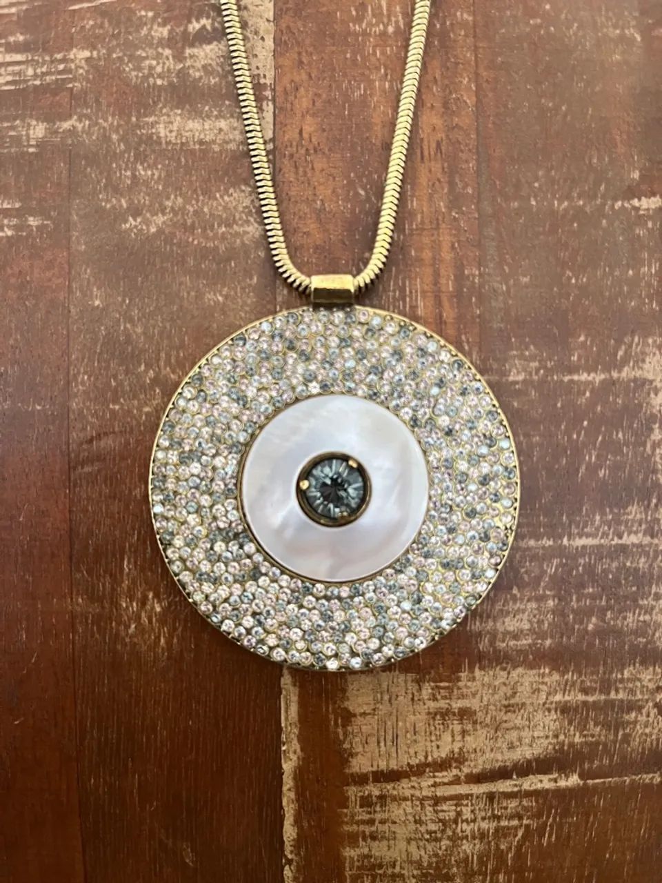 Cordão Colar MANDALA Camila Klein olho grego dourado envelhecido com pedras - Foto 3